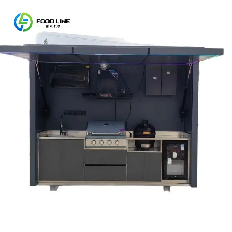 Customized Multi-functional Mobile Outdoor Kitchen Folding Party Kitchen Modern Stainless Oven Integrated Barbecue Kitchen