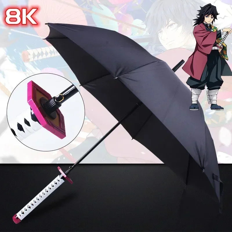 Demon Slayer Katana Anime Umbrella Ninja Long Parasol Kimetsu No Yaiba Tanjirou Cosplayer Samurai Sword Katana Handle Umbrellas