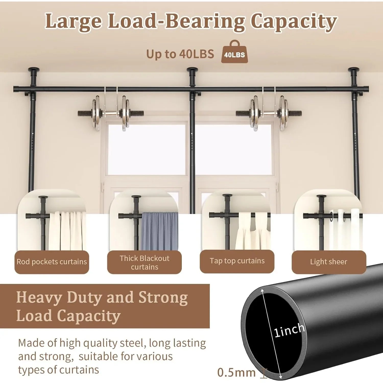 Room Divider, Height and Width Adjustable No Drilling Curtain Rod, Heavy Duty Metal Tension Wall Divider for Room Separation