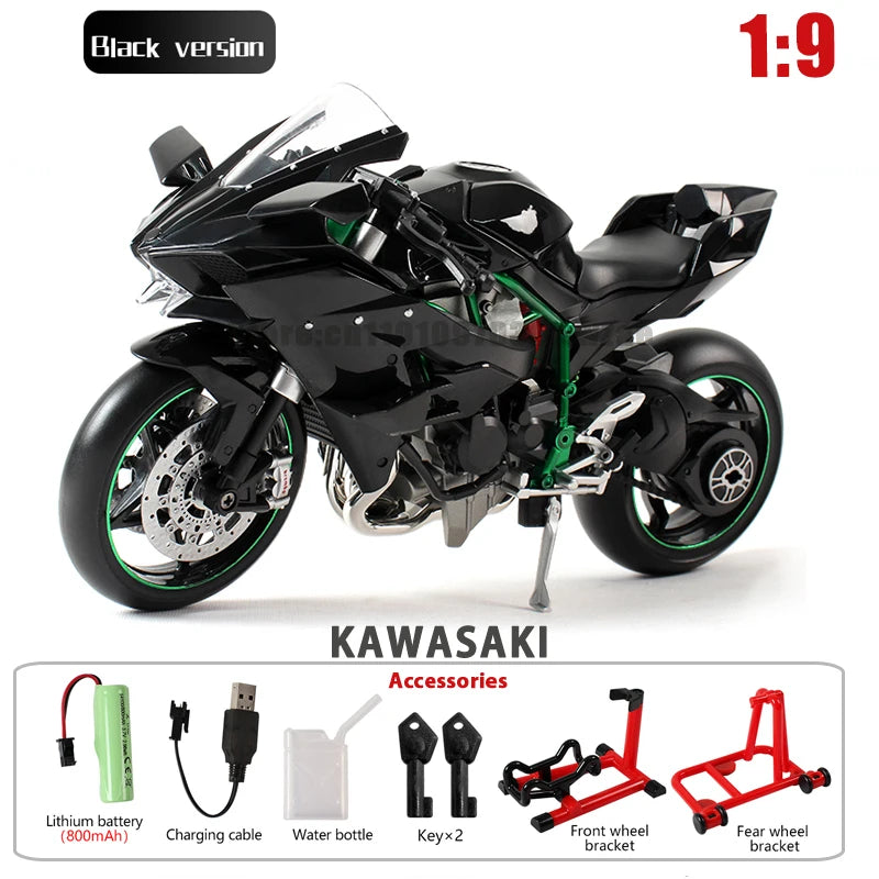 Key Start Dynamic Alloy Motorcycle Model With LED Sound And Smog Adjustable Throttle Model Motorbike Toy Desk Decoration Vehicle