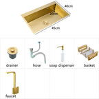 Gold Kitchen Sink Above Counter 304 Stainless Steel Single Bowl Goldn Basket Drainer Soap Dispenser Washing Basin