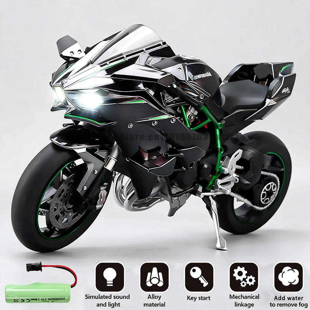 Key Start Dynamic Alloy Motorcycle Model With LED Sound And Smog Adjustable Throttle Model Motorbike Toy Desk Decoration Vehicle