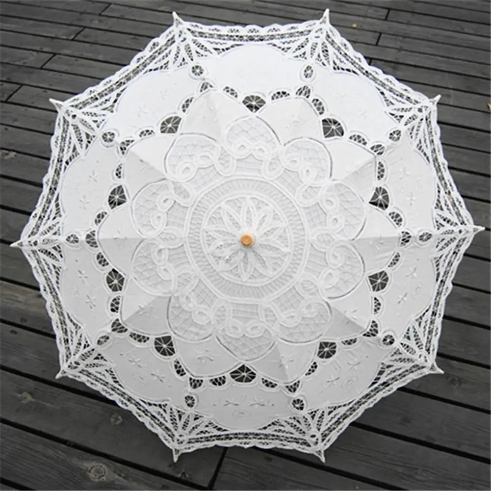 68cm  Embroidery Lace Parasol Umbrella Wedding Decoration Photo Prop Vintage White Palace Craft Lace Umbrella Anti-UV Sunshade