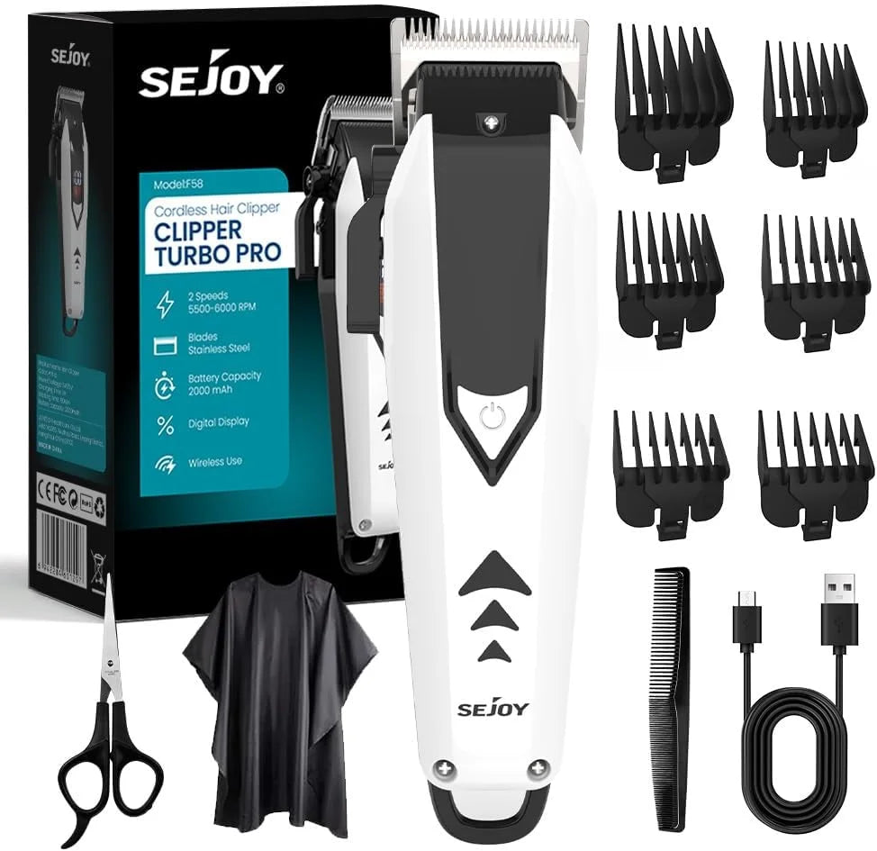 Sejoy Cordless Hair Clippers for Men Trimmers Set for Barber with LED Display Professional Slick Hair Cut Self-Sharpening Blades