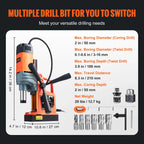 VEVOR 1300W 1400W 2" Electric Drilling Machine Magnetic Drill Press Boring Diameter Power Drill 810 PRM 1-second Release Drill