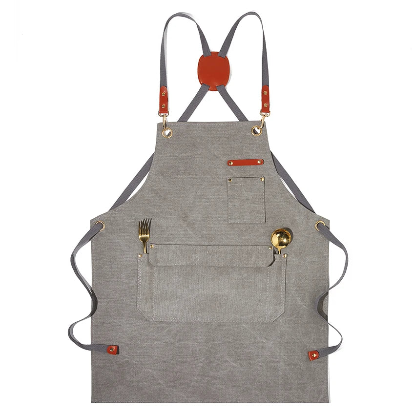New Durable Goods Heavy Duty Unisex Canvas Work Apron with Tool Pockets Cross-Back Straps Adjustable For Woodworking Painting