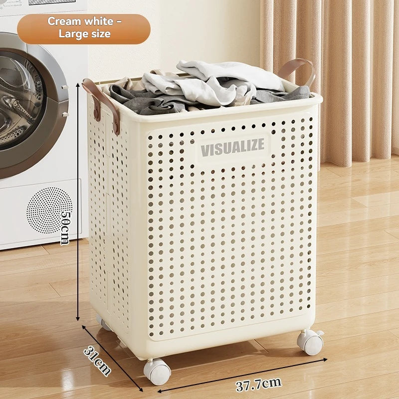 Folding dirty clothes basket, household laundry basket, with wheels, large capacity storage basket, balcony bathroom crevice