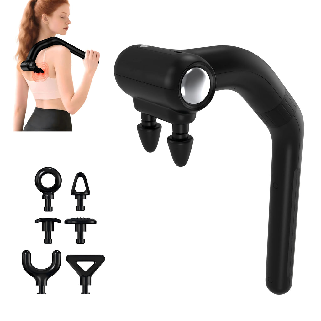 Cordless Dual Head Percussion Massage Gun with Detachable Extension Handle Deep Tissue Back Massager for Hard to Reach Muscle