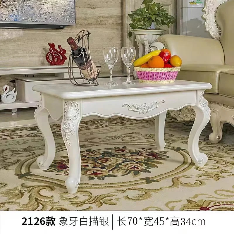 TieHo European Style Living Room Coffee Table Wood Rectangle Ivory White Center Table Modern Small Apartment Home Furniture