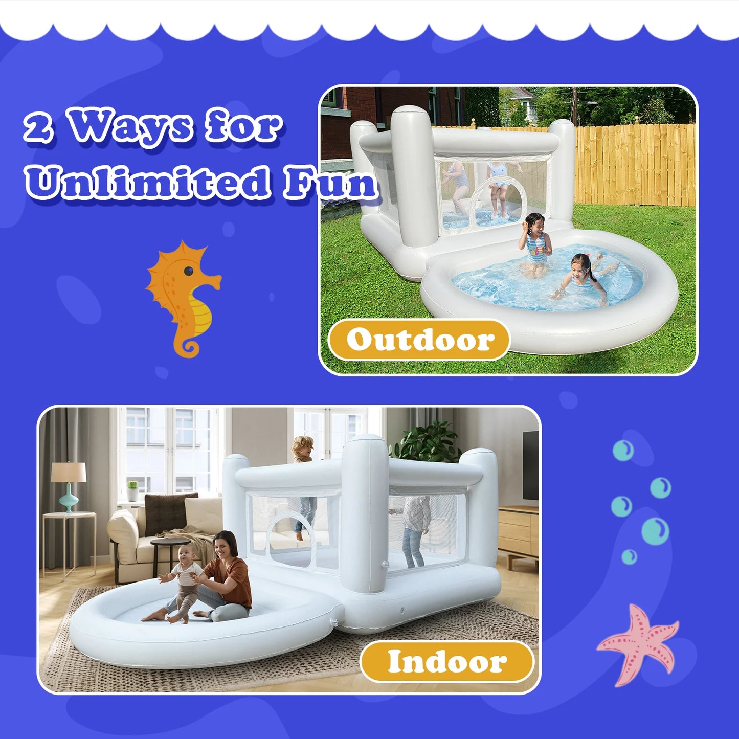 White Bounce House & Ball Pit with Pump