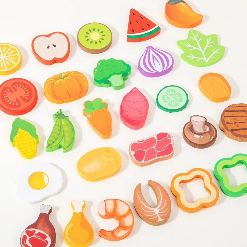 Wooden Kitchen Pretend Play Toy Simulation Wood Food Vegetable Salad Early Learning Chef Simulation Cooking Educational Toys