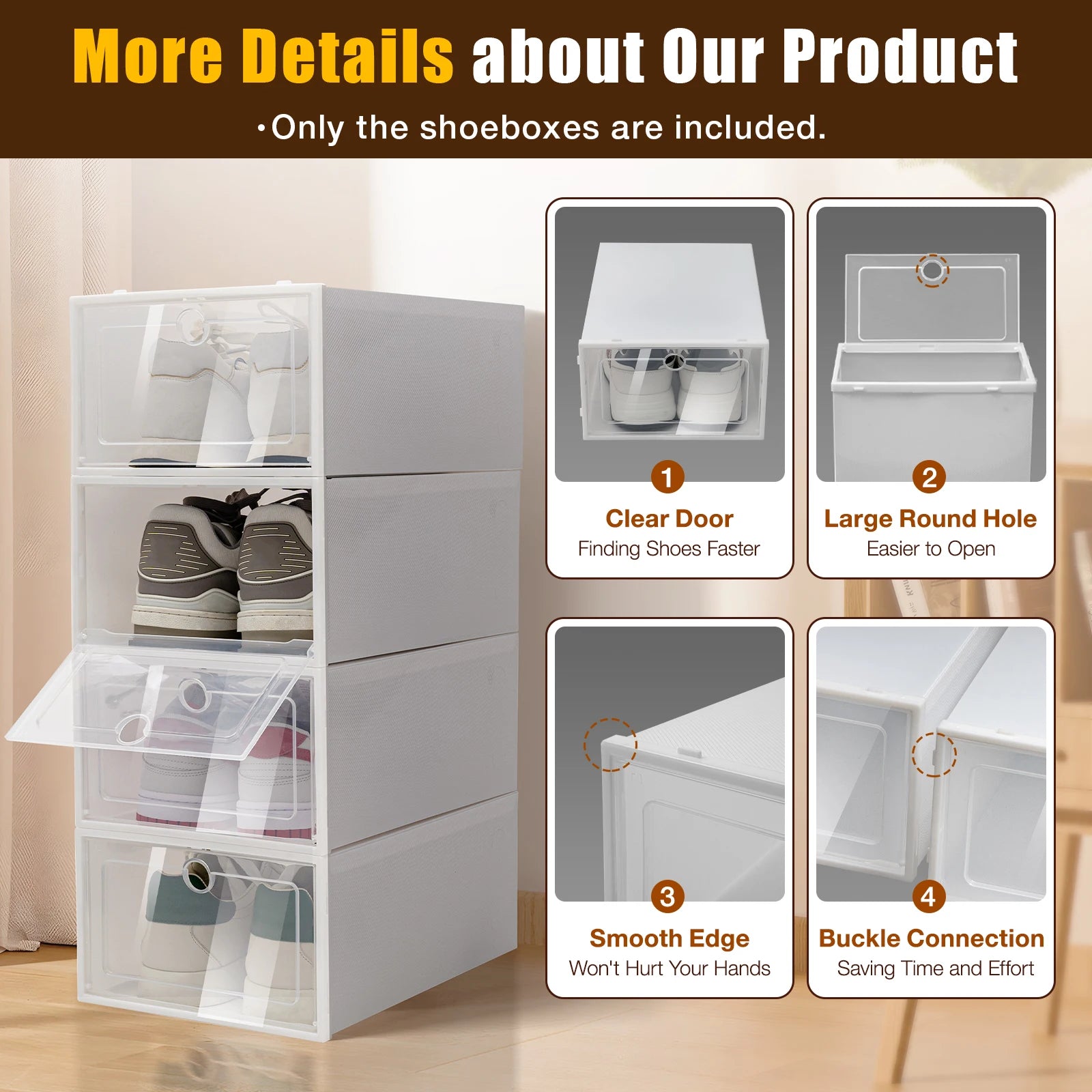 24-Pack Thick Transparent Shoe Boxes
