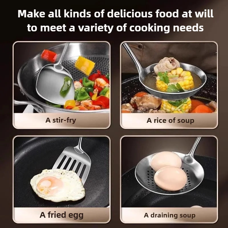 Kitchen Utensils Set Food Stainless Steel Wok Spatula and Ladle, Skimmer Spoon,Slotted Spatula Turner Utensil Wok Accessories