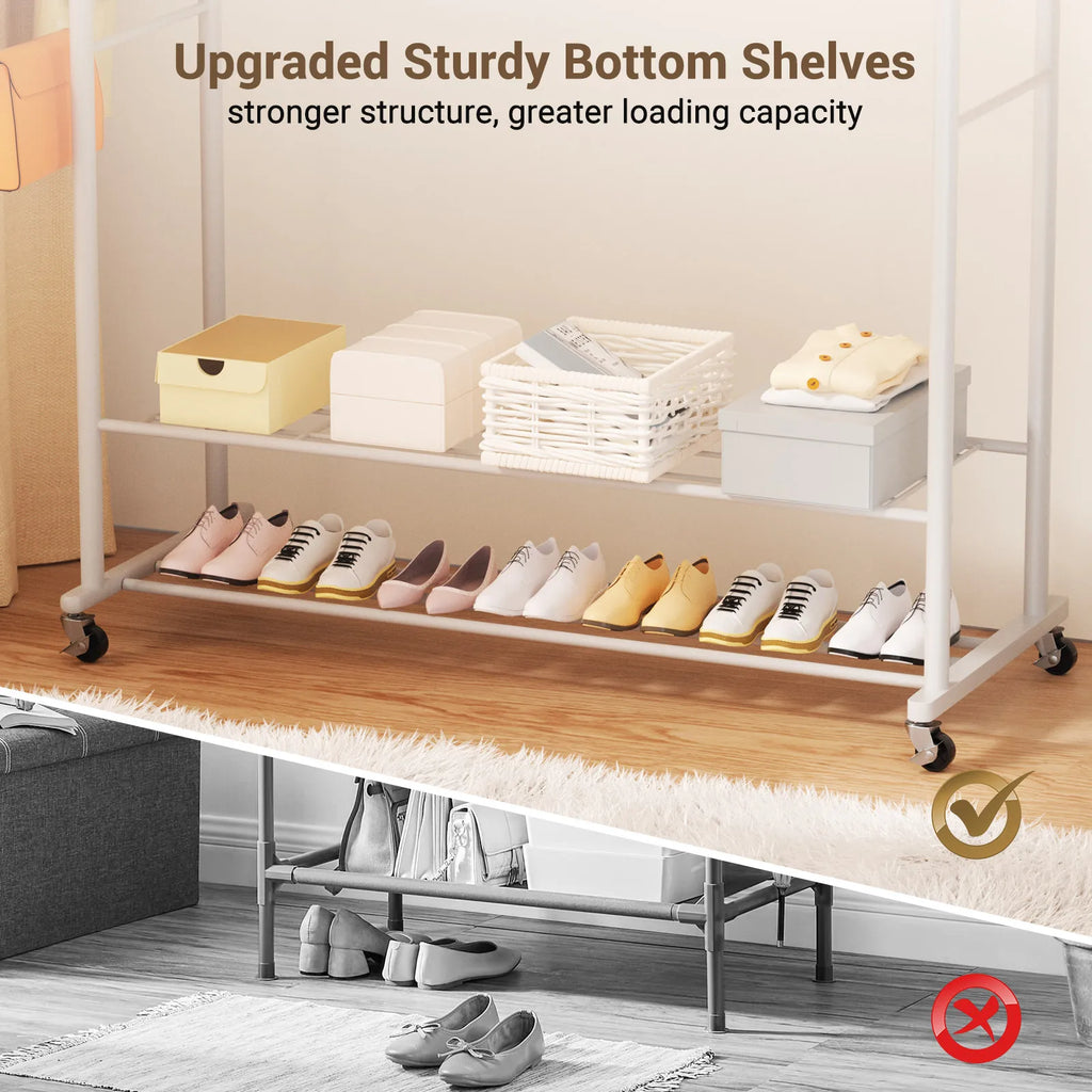 Loefme Wall Clothes Rack Double Rail Standing Clothes Rack Clothes Rail Shoe Rack Storage Shelf for Wardrobe Room Bedroom Living