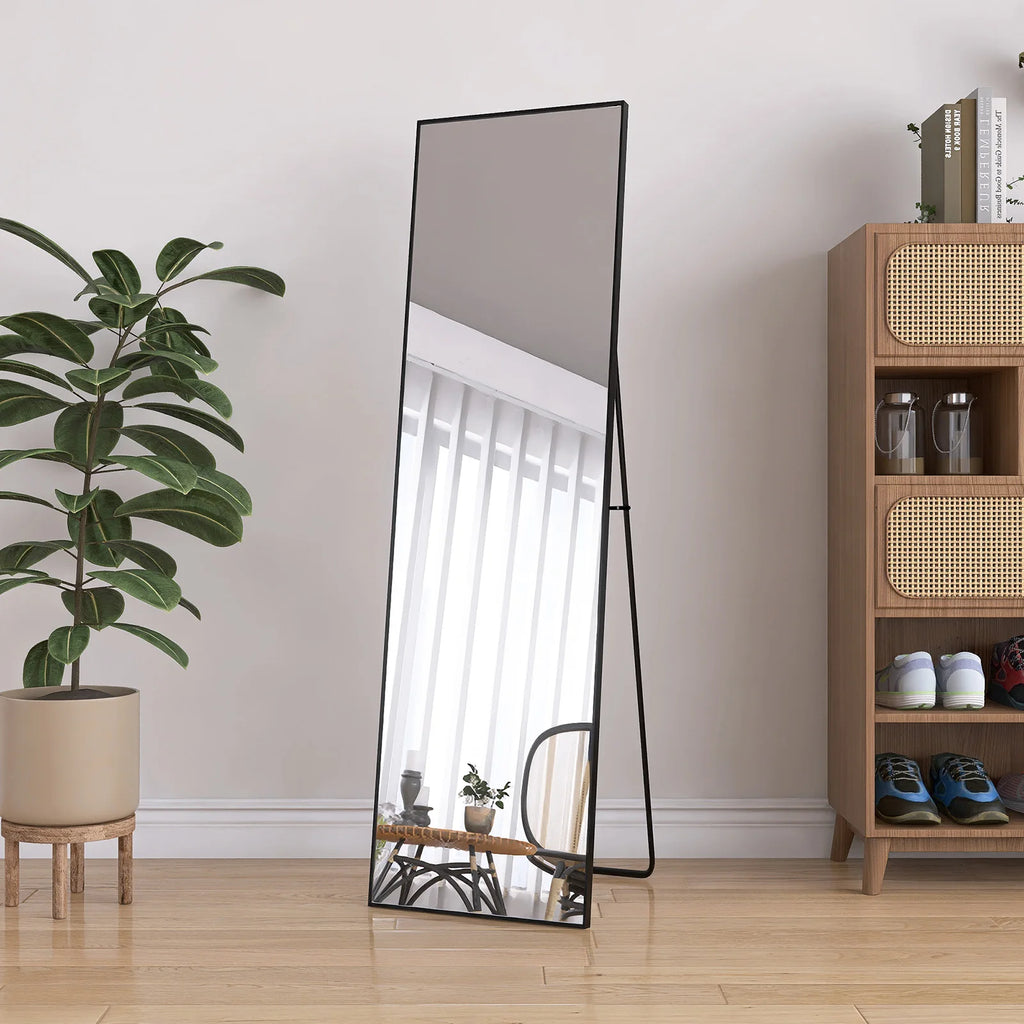 Anajqaqia Full Body Mirror 140×40 cm with Aluminium Frame Metal Stand Standing Mirror, HD Large Wall Mirror for Living Room