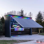 Customized outdoor kitchen in black appearance, affordable cost and stainless steel canopy included