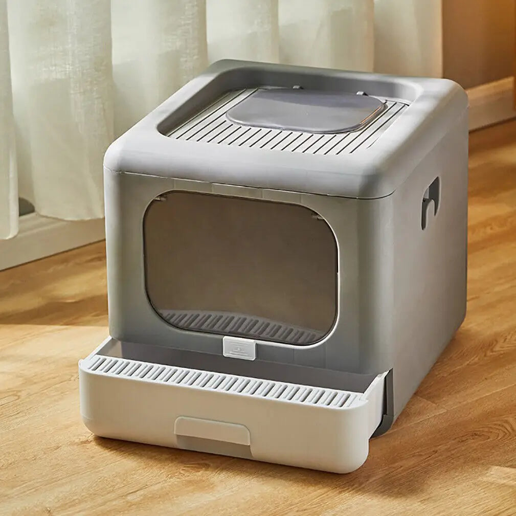 Foldable Cat Litter Box with Scoop & Sifting Tray - Enclosed Top/Front Entry | AlluCanFind
