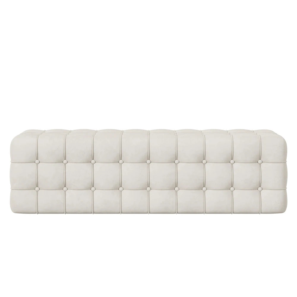 All Covered Velvet Upholstered Ottoman, Rectangular Footstool Bedroom Footstool No Assembly Required Elegant and Luxurious White