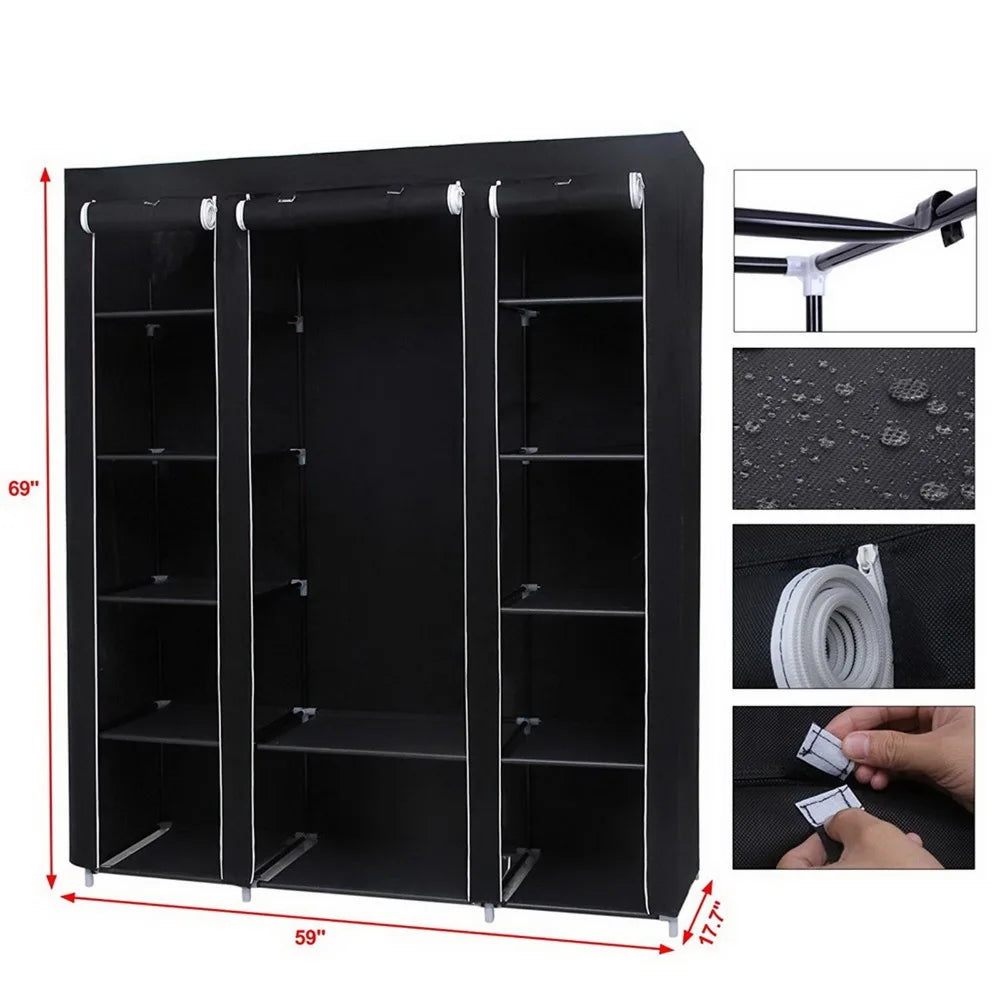 69" Portable Clothes Closet Wardrobe Storage Organizer with Non-Woven Fabric Quick and Easy to Assemble Extra Strong