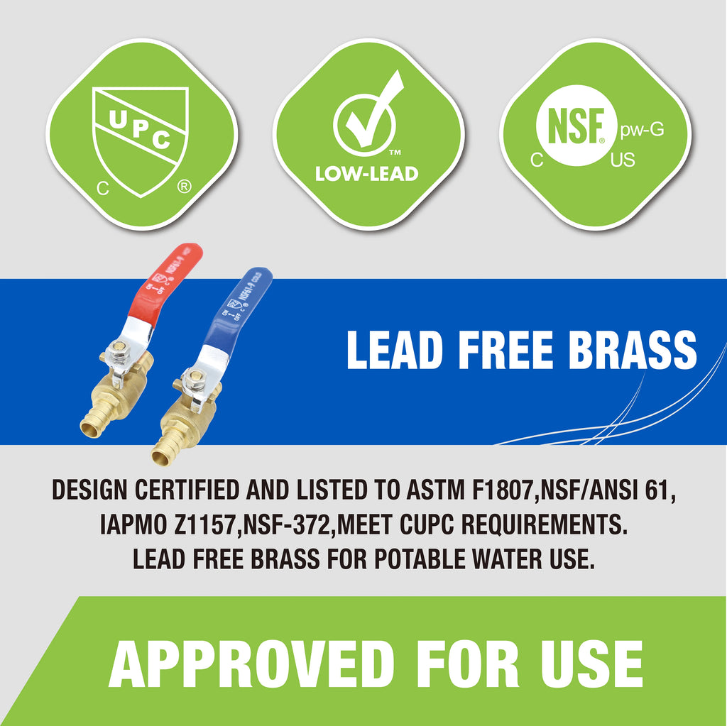 KING SMART Crimp/F1807 PEX 1/2" Full Port PEX Ball Valve; for Hot and Cold Water System; 10Pcs/Case; 80410