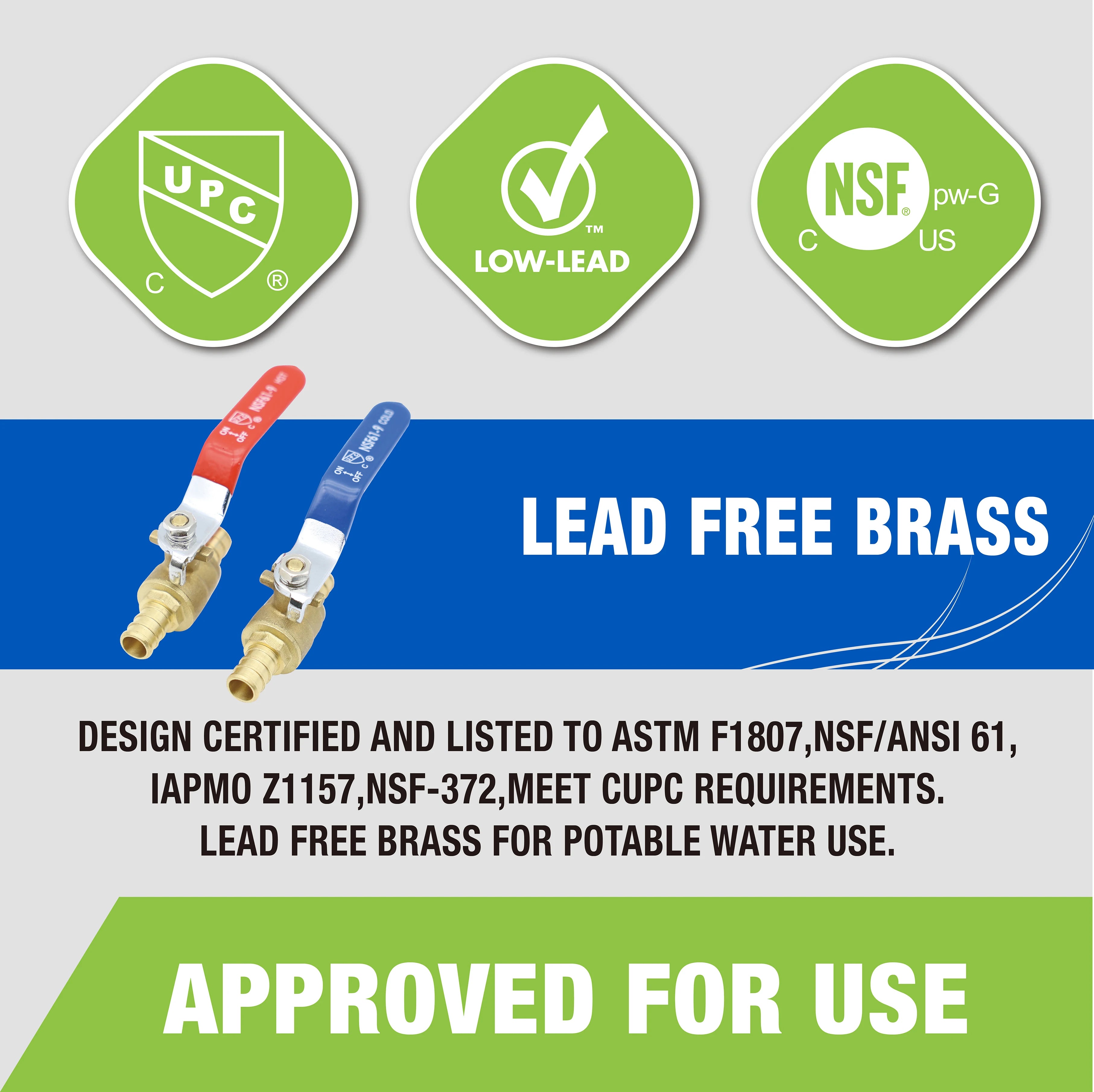 KING SMART Crimp/F1807 PEX 1/2" Full Port PEX Ball Valve; for Hot and Cold Water System; 10Pcs/Case; 80410