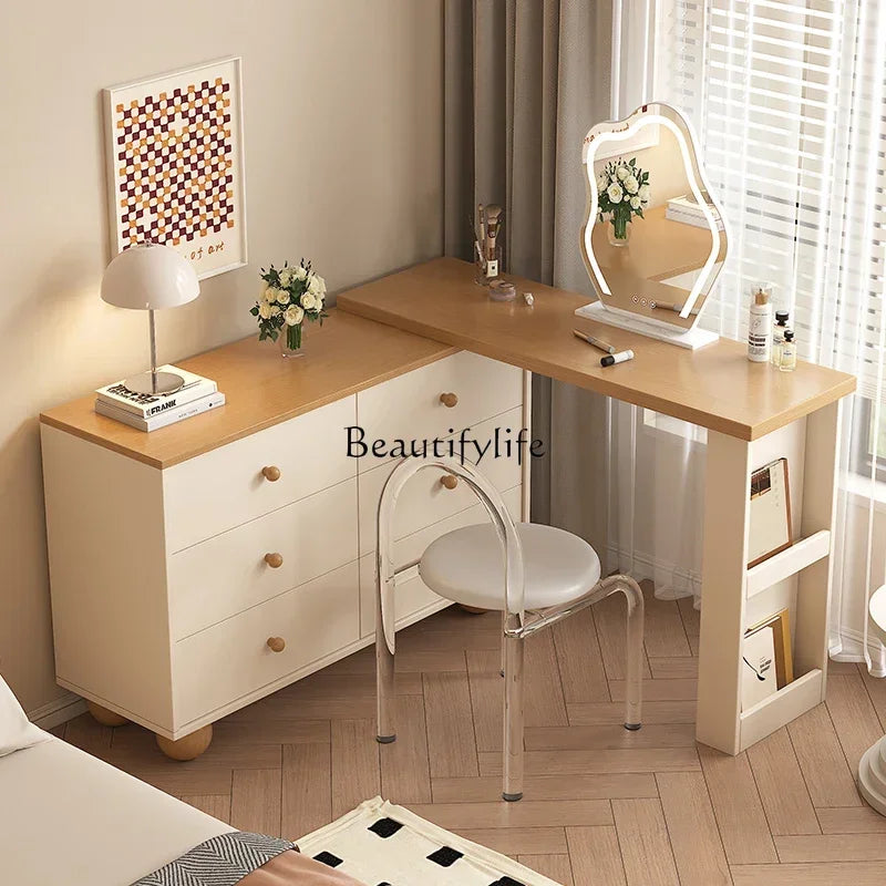 FG11Cream log wind dresser chest cabinet integrated solid wood modern simple dressing table
