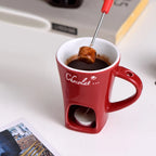 Candle Cup Cheese Chocolate Melting Ceramic Mug with Fork Chocolate Fondue Mug Creative Coffee Mug for Chocolate Cheese Candy