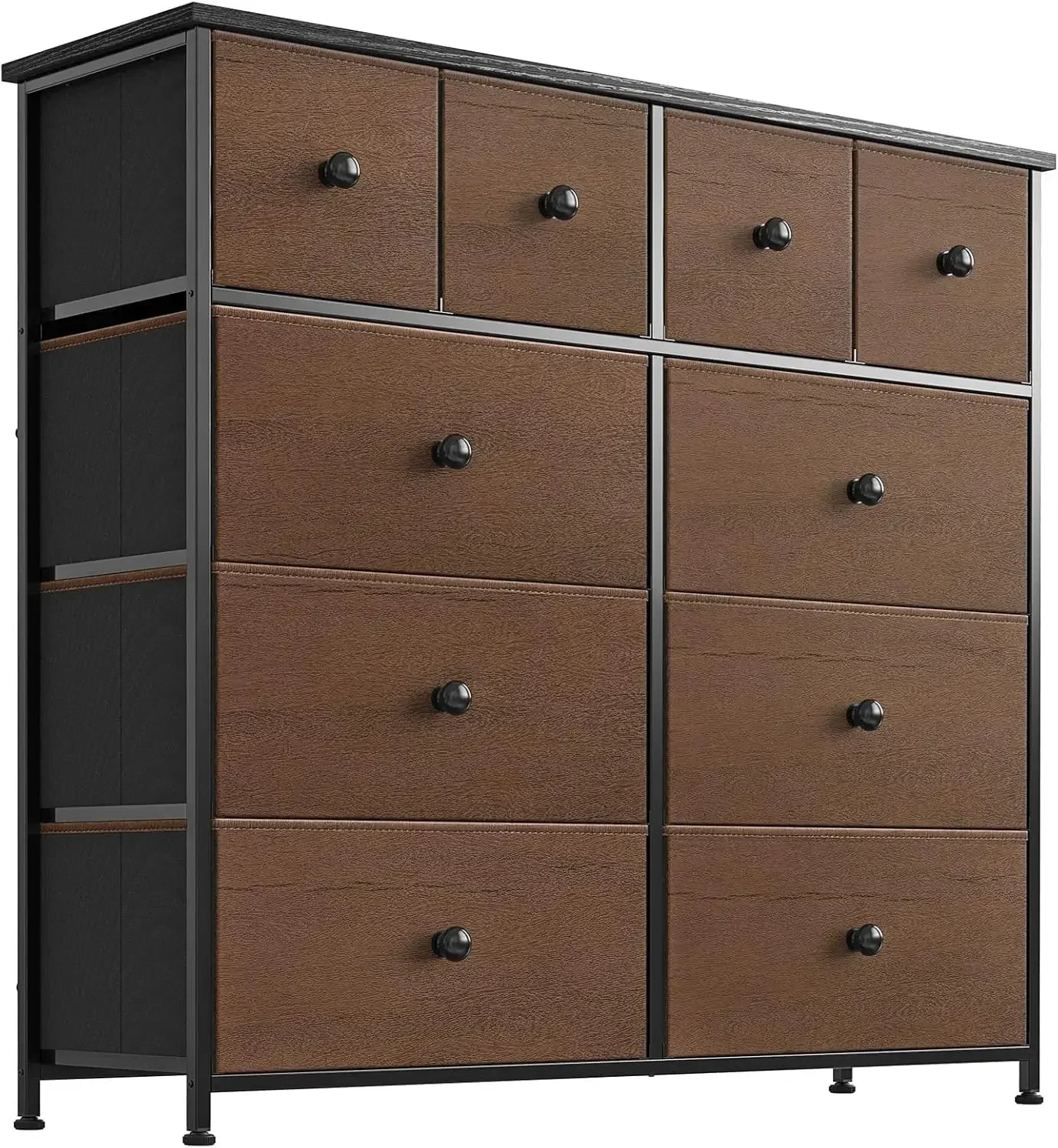 10 Drawer Dresser for Bedroom Faux Leather Chest of Drawers Fabric Dresser with Wooden Top Storage Organizer Unit