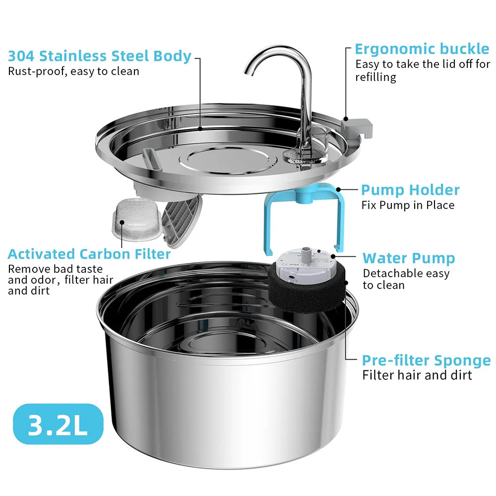 Stainless Steel USB Pet Water Fountain | AlluCanFind