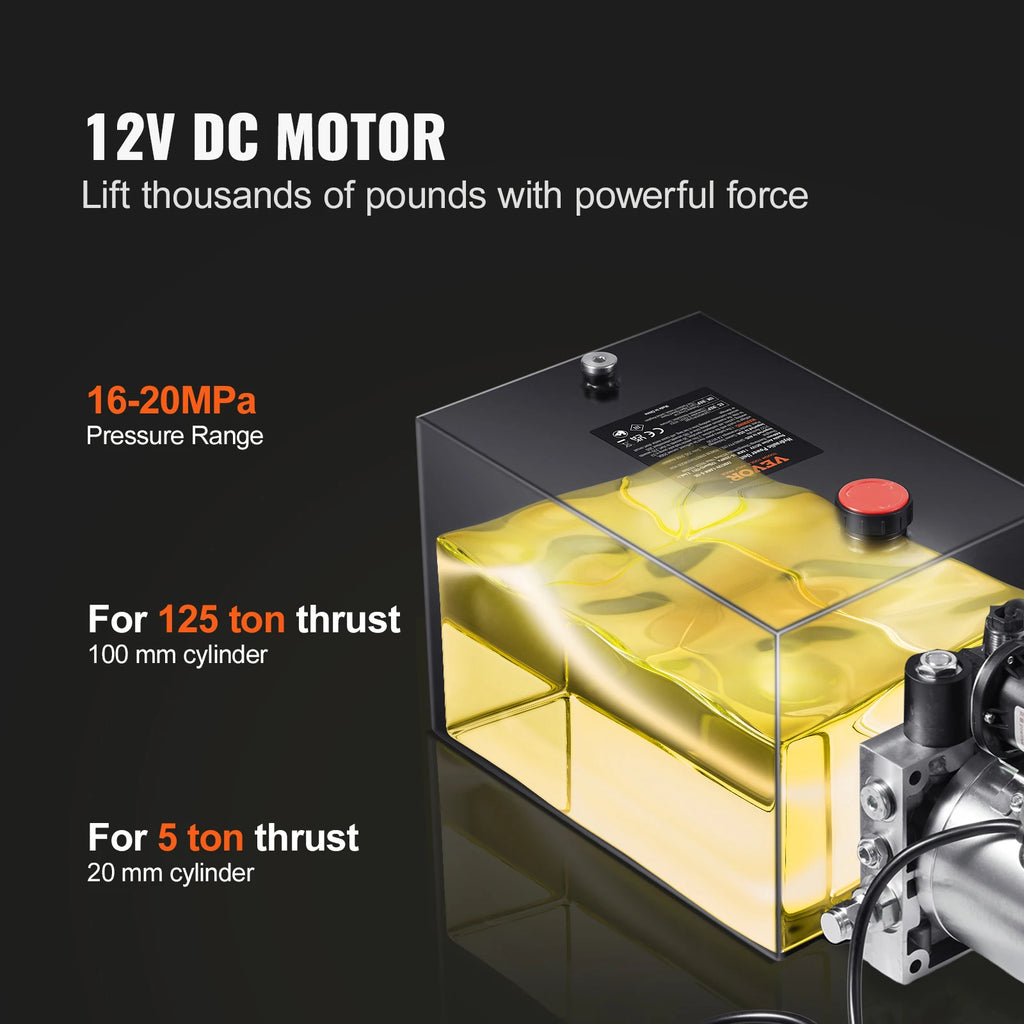 SucceBuy Hydraulic Pump 4/10/20 Quart Hydraulic Power Unit Single Acting Dump Trailer Pump DC 12V Hydraulic Pump for Car Lifting
