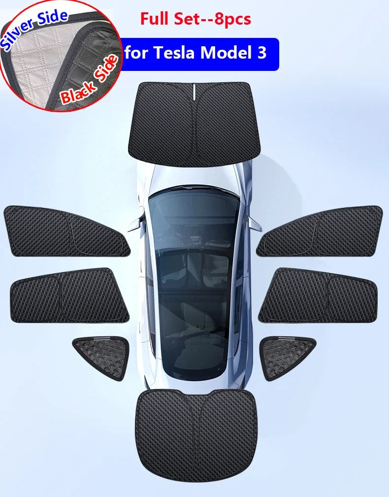 For Tesla Model 3 Highland 2024 Sunshade Accessories Silver Thick Sun Shade Tesla Model Y Juniper 2025 Window Windshield Shading