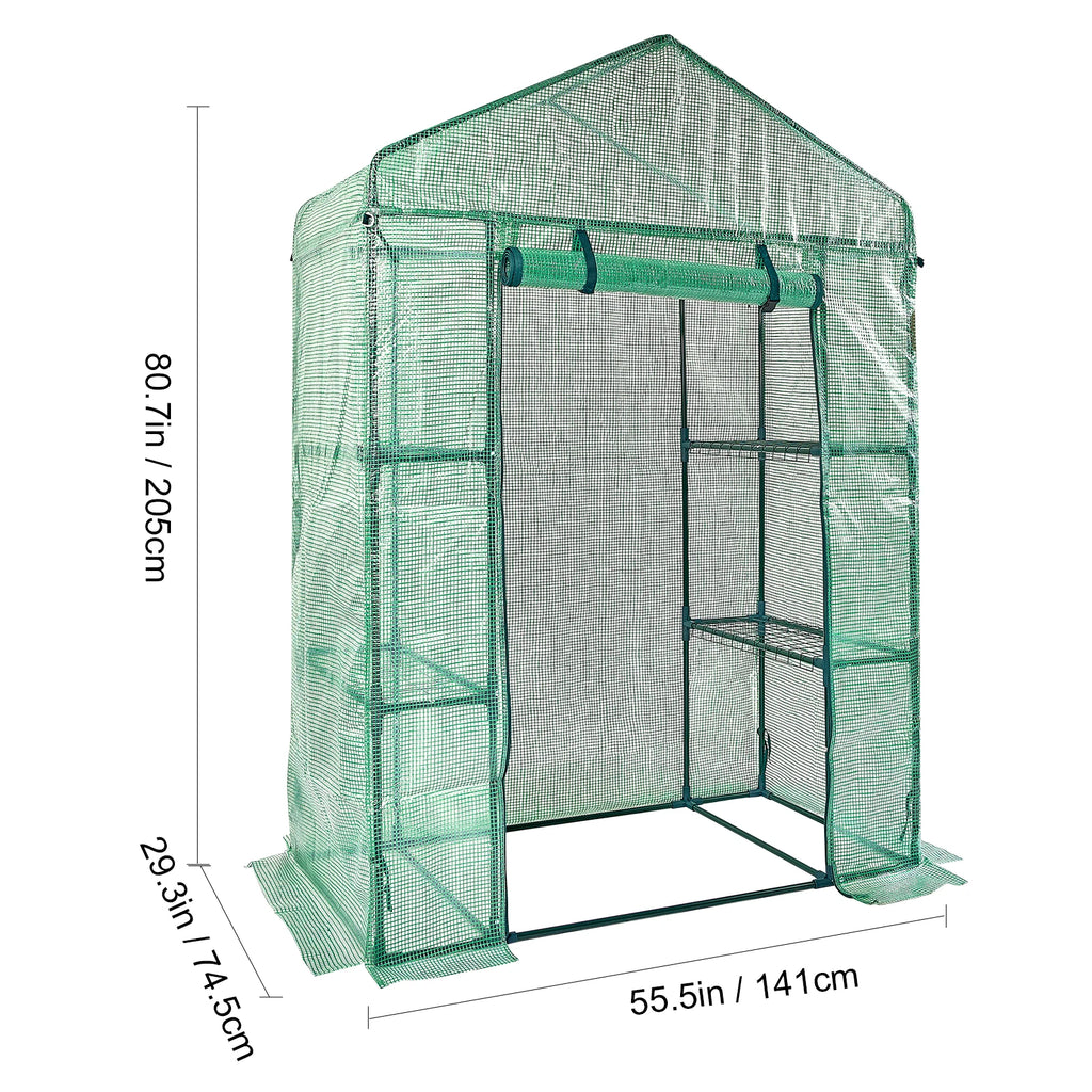 SucceBuy Walk-in Green House Greenhouse with Shelves High Strength PE Cover with Doors & Windows and Steel Frame for Planting