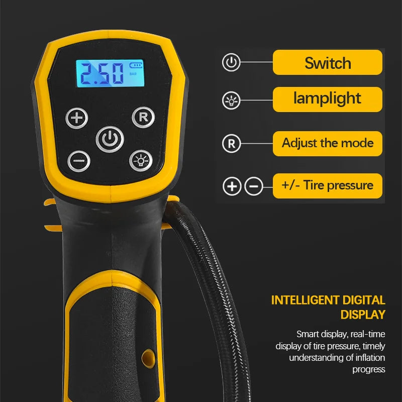 Electric Goddess Car Inflation Air Pump Cordless Tire Inflator Air Compressor Digital Display For Dewalt 20V Battery Power Tool