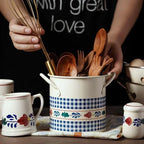 Retro Tableware Storage Bucket Draining Rack with Divider Kitchen Knife and Fork Storage Box Home Decoration for Kitchen Tools