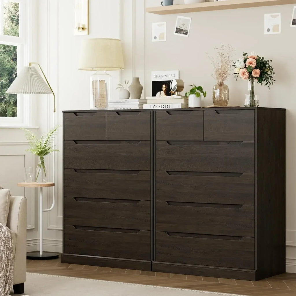 Modern 6 Drawer Dresser for Bedroom, Tall Chest of Drawers with Storage, Large Wood Storage Chest Organizer with Cut-Out Handle