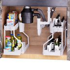 Kitchen storage rack - movable drawers, double-layer storage shelf, no drilling required, for home bathrooms
