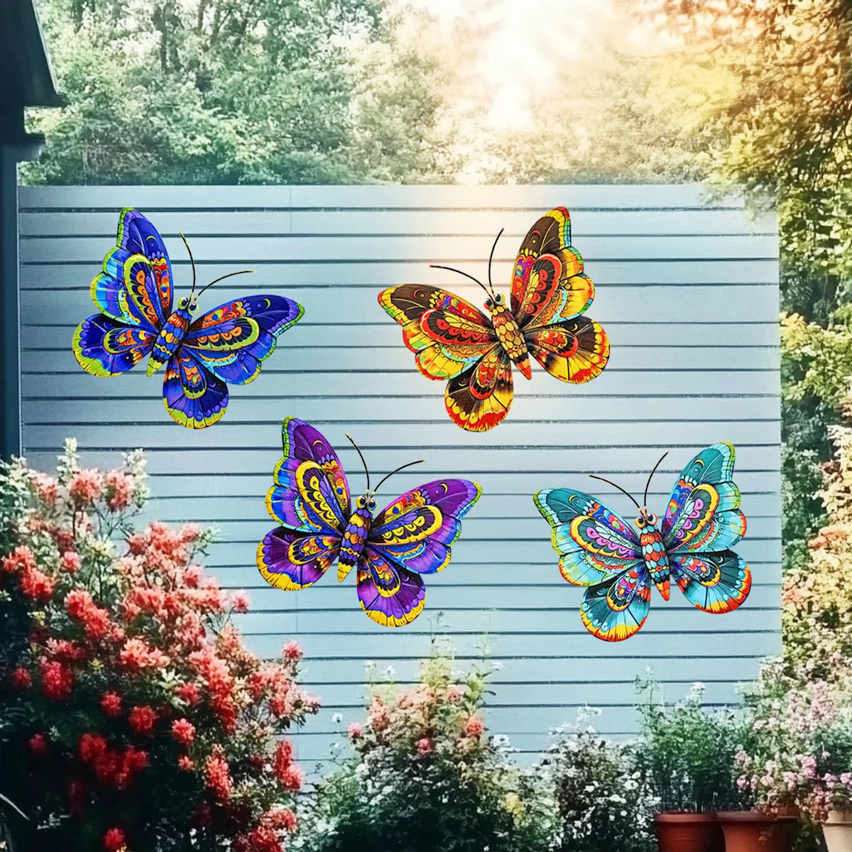 Metal Art Butterfly Wall Decor Colorful Iron Art Butterfly Sculptures Butterfly Hanging Ornaments for Outdoor Home Garden Yard