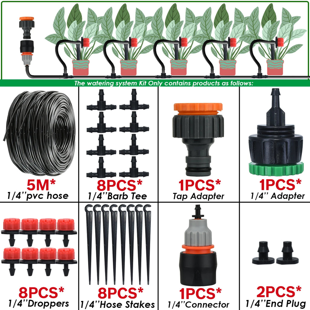 KESLA Greenhouse 5-50M Drip Irrigation System Automatic Watering Garden Hose DIY Micro Drip Watering Kits w/ Adjustable Drippers