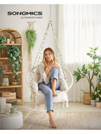 SONGMICS Hanging Chair, Hammock Chair with Large, Thick Cushion, Boho Swing Chair for Bedroom, Patio, Balcony, Garden