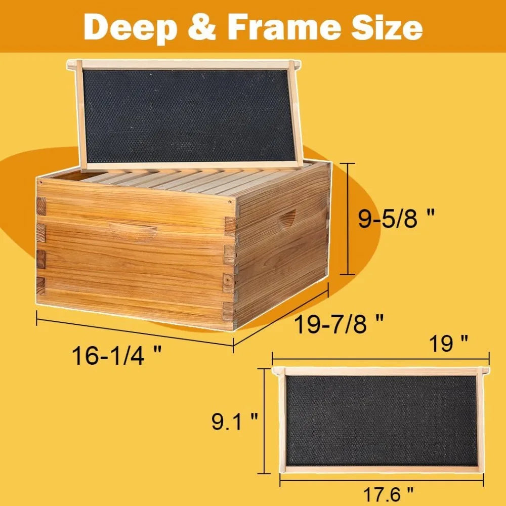 10 Frame Langstroth Beehive Kit Dipped in 100% Beeswax Bee Hives with 1 Deep Bee Box and 1 Medium Bee Hive Box with Frame