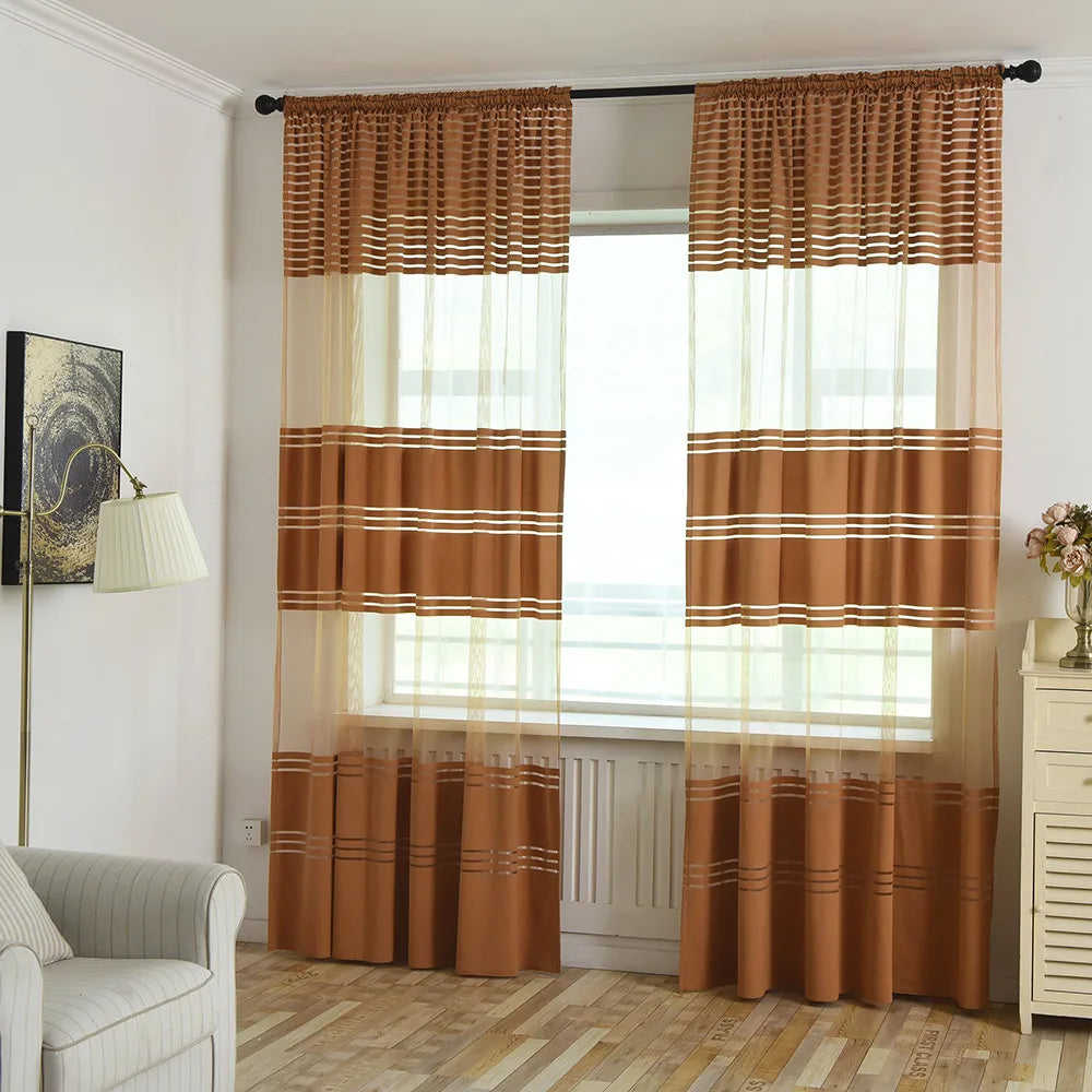 1PC Striped Sheer Curtains for Living Room Bedroom Tulle Curtains for Room Kitchen Decoration Window Treatments Drapes 100x270CM