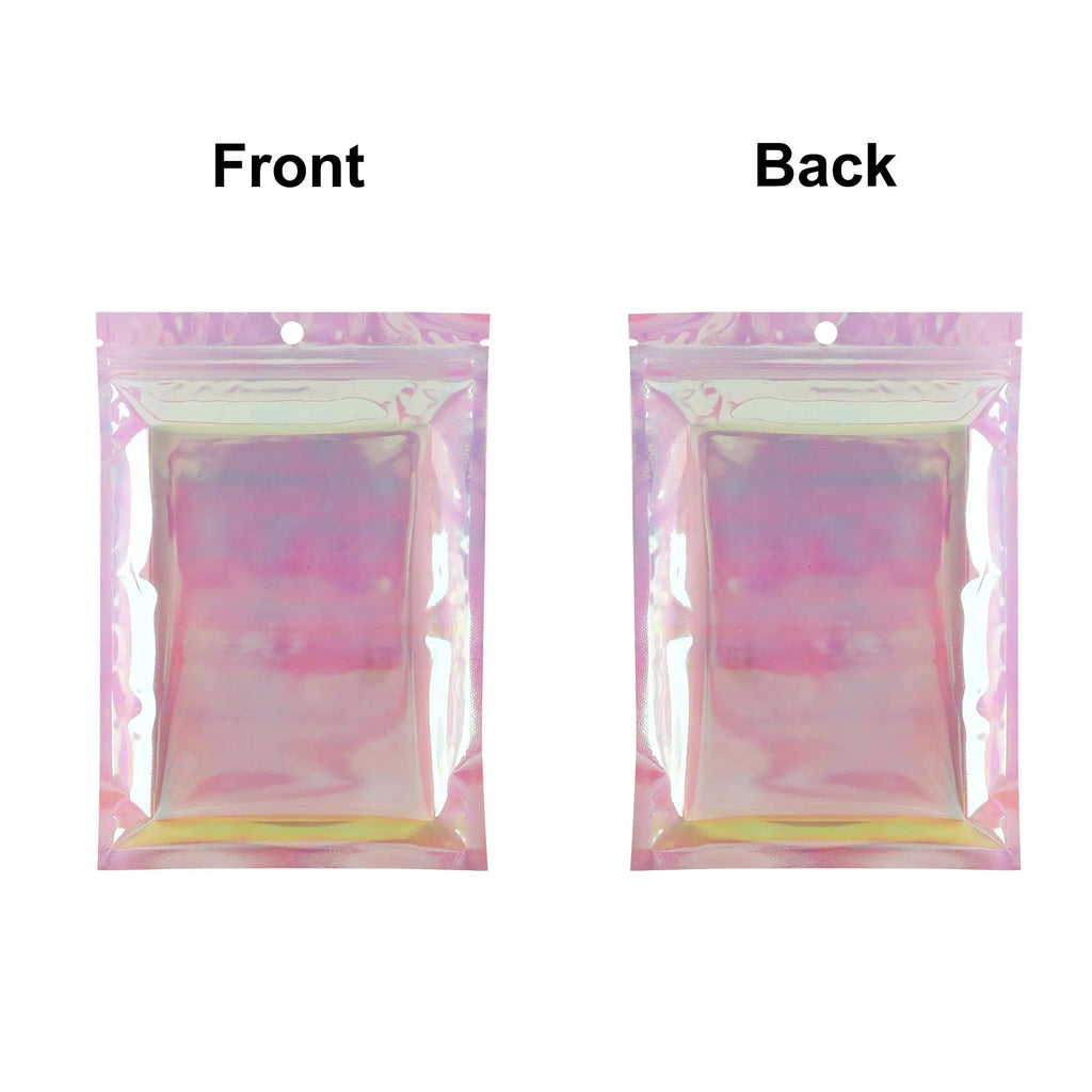 Eco-Friendly Clear Mylar Bag,Holographic Pink Plastic Storage Bag,Reusable Smell Proof Zipper Pouches,Cosmetic Organizer Pouches
