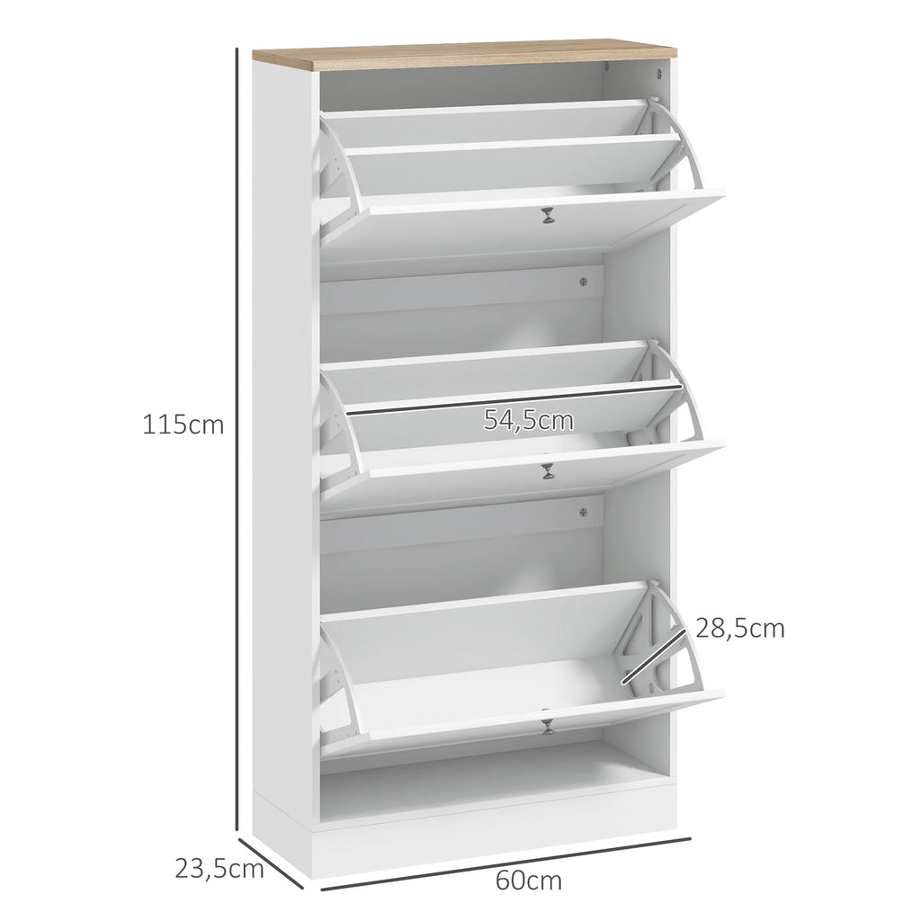 Homcom Hallway Shoe Rack Furniture with 3 Folding Drawers 60X23.5X115Cm White