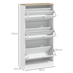 Homcom Hallway Shoe Rack Furniture with 3 Folding Drawers 60X23.5X115Cm White