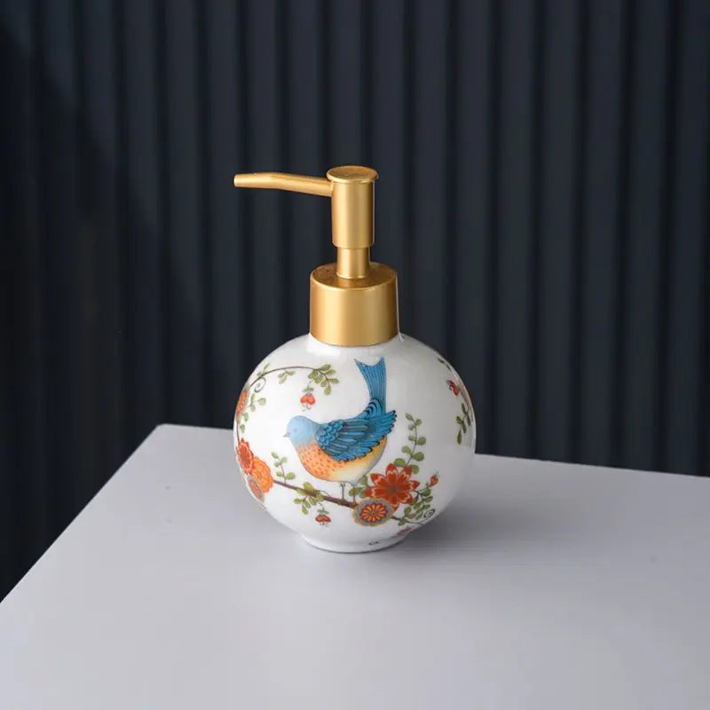 300ml Ceramic Sub-bottle Color Flower and Bird Decoration Container Bathroom Accessories Home Shampoo Makeup Remover Container