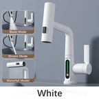 Gun Grey Intelligent Digital Display Waterfall Pull Out Kitchen Faucet Cold Hot Mixer Taps Rotatable Sink Lifting Basin Faucet