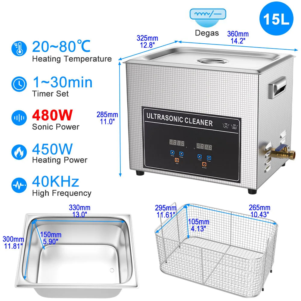 Ultrasonic Cleaner 1L 2L 3L 6L 10L 22L 30L Ultrasonic Bath EU UK Plug Portable Heated 600W Cleaning Washing Ultrasound Machine