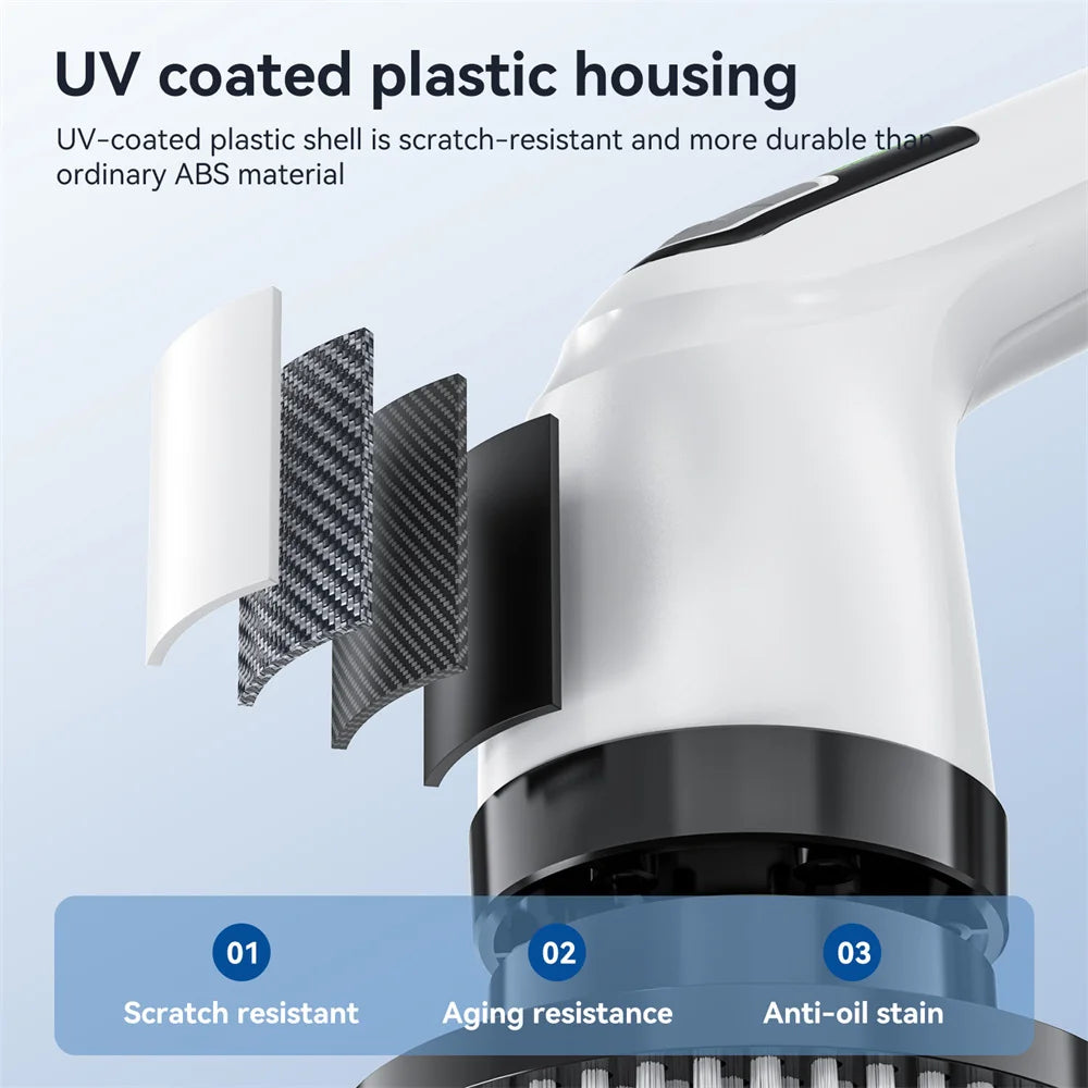 Electric Spin Scrubber Cordless Cleaning Brush with Power Display Screen Waterproof Shower Cleaning Brush with 7 Brush heads