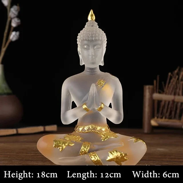 Transparent Sitting Buddha Statue Zen Gesture Thai Buddha Resin Figurine Sculpture Home Office Feng Shui Decoration Ornament