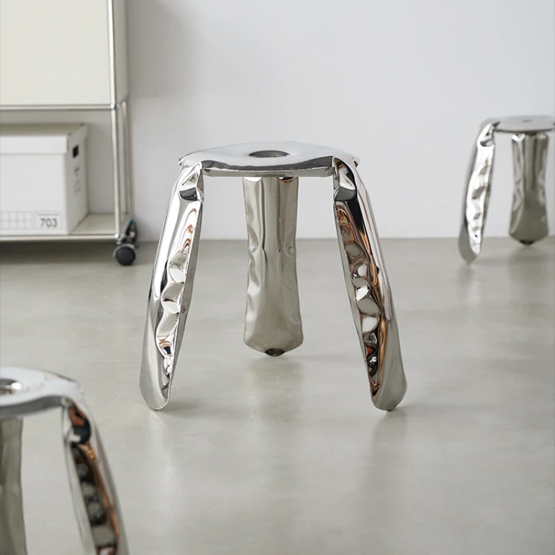Living Room Modern Footrest Interior Round Luxury Art Stainless Steel Balloon Stool Metal Three-legged Design Low Stool Ottomans